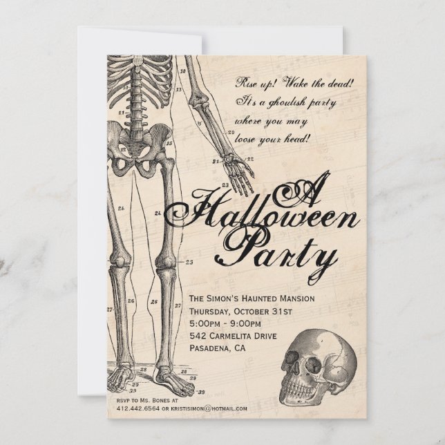Invitation M. Bones Skeleton Party d'invitation de Halloween (Devant)