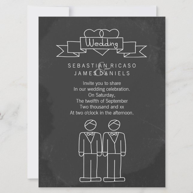 Invitation M. et M. Doodle Chalkboard Gay Mariage (Devant)