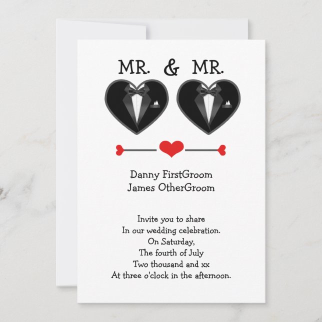 Invitation M. et M. Love Heart Tuxedo Mariage gay (Devant)