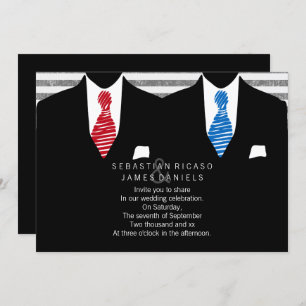 Invitation M. et M. Suit et Cravate Mariage gay (Rouge bleu)