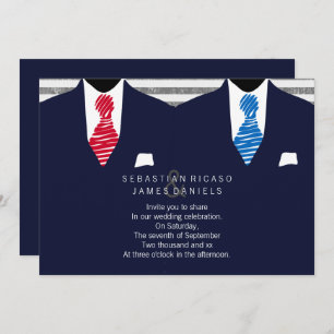 Invitation M. et M. Suit et Cravate Mariage gay (Rouge bleu)