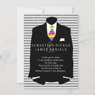 Invitation M. et M. Suit et Rainbow Cravate Mariage gay