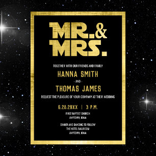 Invitation M. et Mme Black Gold Sci Fi Mariage à thème
