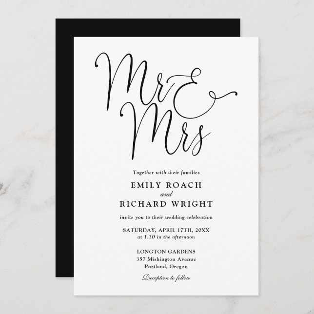 Invitation M. Et Mme Code QR Moderne Mariage noir et blanc (Devant / Derrière)