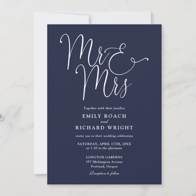 Invitation M. Et Mme Code QR moderne Marine Mariage bleu (Devant)