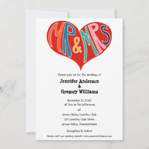 Invitation M. et Mme Mariage en forme de coeur rouge et blanc