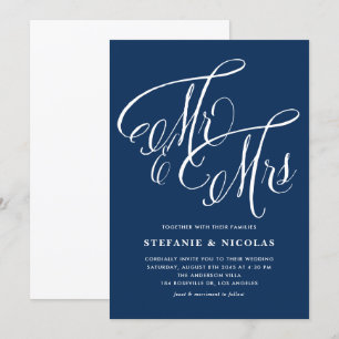 Invitation M. et Mme Rustic Calligraphy Mariage bleu de la ma