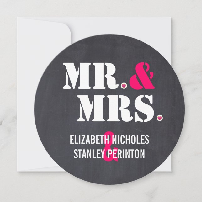 Invitation M. et Mme Typographie moderne mariage rose noir (Devant)