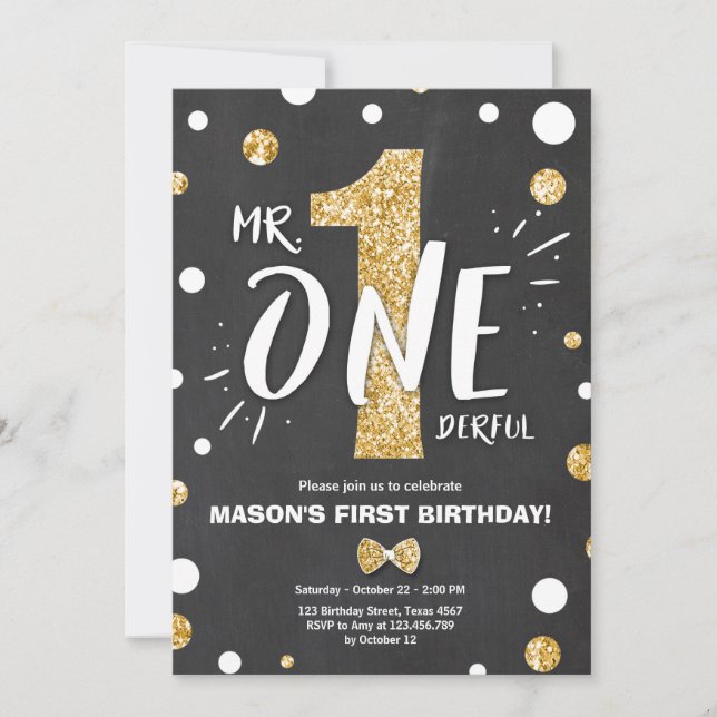 Invitation M. l'invitation d'anniversaire Boy Black Gold (Devant)
