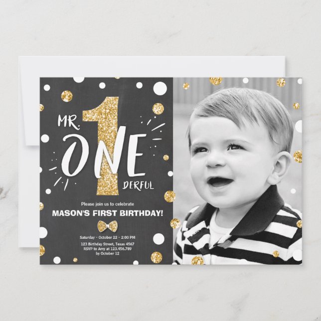 Invitation M. l'invitation d'anniversaire Boy Black Gold (Devant)