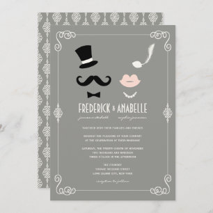 Invitation M. & Mme Mustache Et Lèvres Vintage Mariage Chic