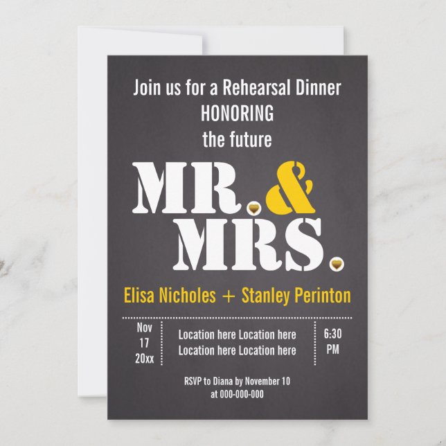 Invitation M. & Mme typographie mariage dîner de réhérence (Devant)
