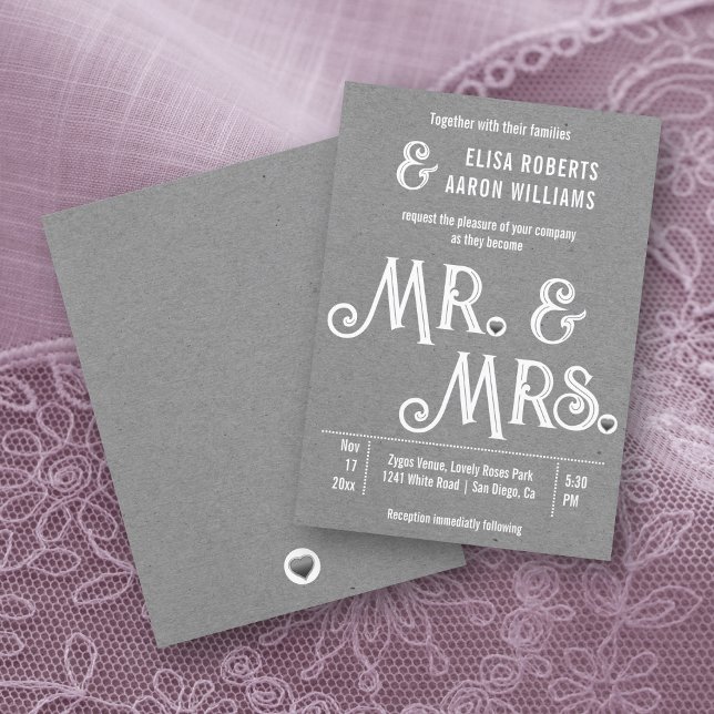 Invitation M. & Mme typographie mariage papier kraft gris (Créateur téléchargé)