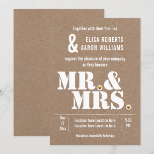 Invitation M. & Mme Typographie moderne mariage papier kraft