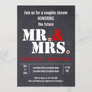 Invitation M. & Mme wedding shower de typographie moderne