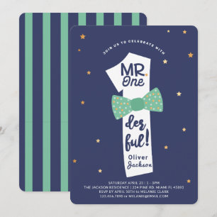 Invitation M. One derful Bowtie Navy & Green 1er anniversaire