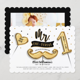 Invitation M. One derful Gold Foil Balloon 1er Anniversaire P