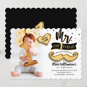 Invitation M. One derful Gold Foil Balloon 1er Anniversaire P