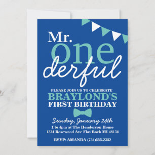Invitation M. Onederful 1er Anniversaire Couleurs modifiables