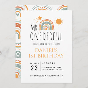 Invitation M. Onederful Boho Arc-en-ciel Premier anniversaire