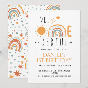 Invitation M. Onederful Boho Arc-en-ciel premier enfant