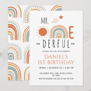 Invitation M. Onederful Boho Arc-en-ciel premier enfant