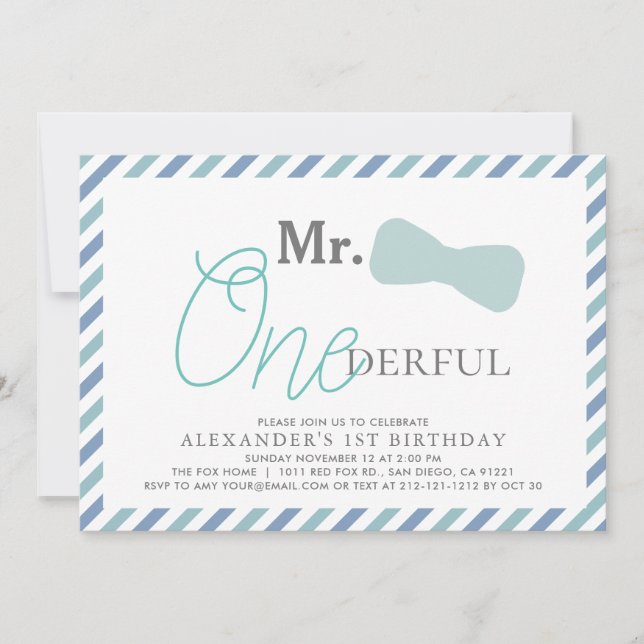 Invitation M. ONEderful Boy Blue 1er anniversaire (Devant)