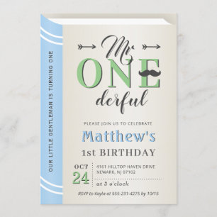 Invitation M. Onederful Boy First 1st Birthday Storybook Book