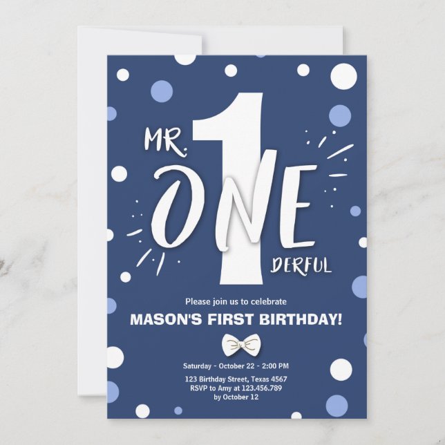 Invitation M. Onederful Boy Royal Blue 1er anniversaire (Devant)
