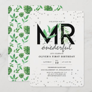 Invitation M. Onederful Tropical Greenery Moderne 1er anniver