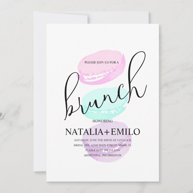 Invitation Macaron Cookies Bunch Pastel Fête des mariées Brun (Devant)