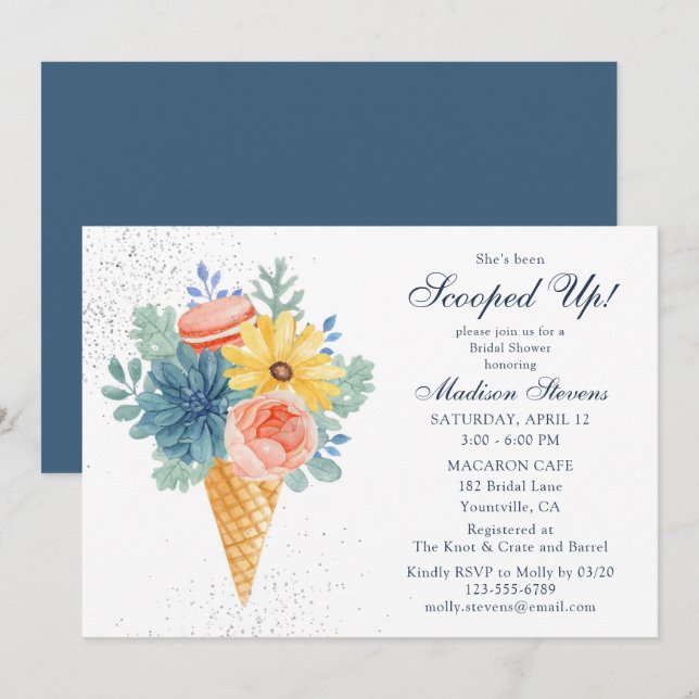 Invitation Macaron floral Succulent | FÊTE DES MARIÉES (Devant / Derrière)