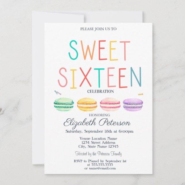 Invitation Macarons Aquarelle rayée couleur douce 16 (Devant)