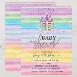 Invitation Macarons Aquarelle Rayures Colorées Baby Shower