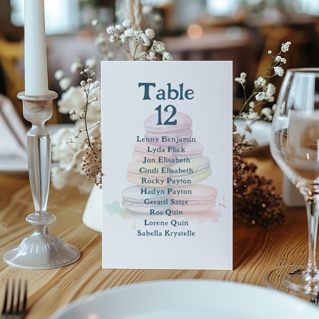 Invitation Macarons colorés Numéro de tableau Sièges Graphiqu (Colorful macaroons Table Number Seating Chart)