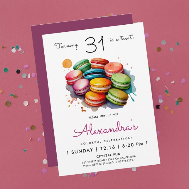 Invitation Macarons doux chic fille moderne Rainbow Watercolo (Créateur téléchargé)