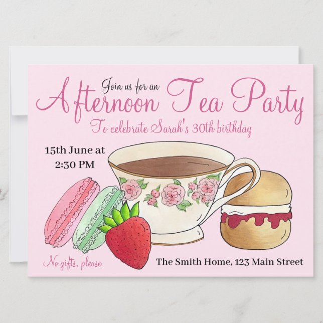 Invitation Macarons et Tasse à Thé pour Baby Shower sur le th (Devant)