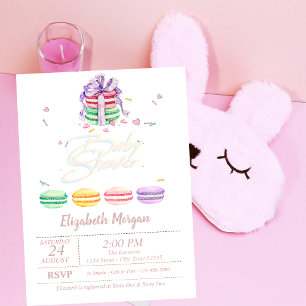 Invitation Macarons français à l'aquarelle rayures Baby Showe