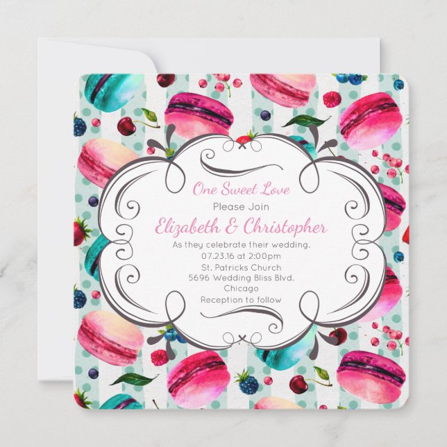 Invitation Macarons Français Dessert en Aquarelles Mariage (Devant)
