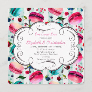 Invitation Macarons Français Dessert en Aquarelles Mariage