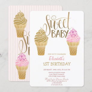 Invitation Macarons glacés pailletés rayés d'anniversaire