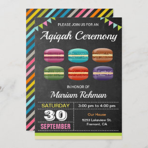Invitation Macarons mignons Aqeeqah  Cérémonie d'Aqiqah