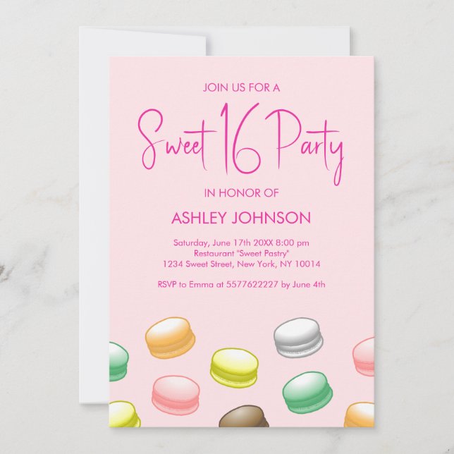 Invitation Macarons Sweet 16 Party (Devant)