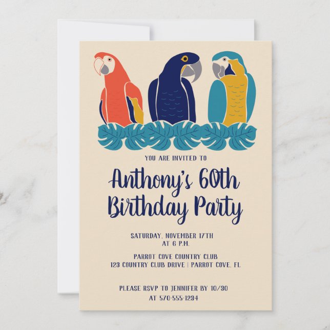 Invitation Macaws Illustrations Parti Tropical Thématique (Devant)