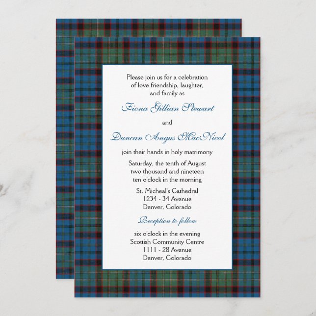 Invitation MacNichol Chasse Tartan Mariage (Devant / Derrière)