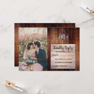 Invitation Maçon rustique bocal grange en bois photo mariage 