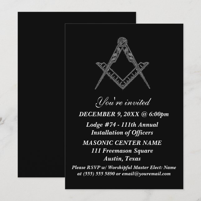 Invitation Maçonnerie Freemason Black Masonic (Devant / Derrière)