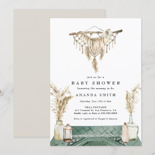 Invitation Macrame Boho Chic Rustique Baby shower neutre 
