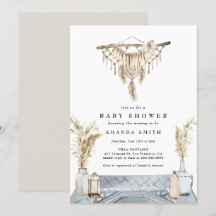 Invitation Macrame Boho Chic Rustique Boy Baby shower Bleu In