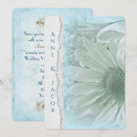 macro marguerite turquoise sur papier déchiré